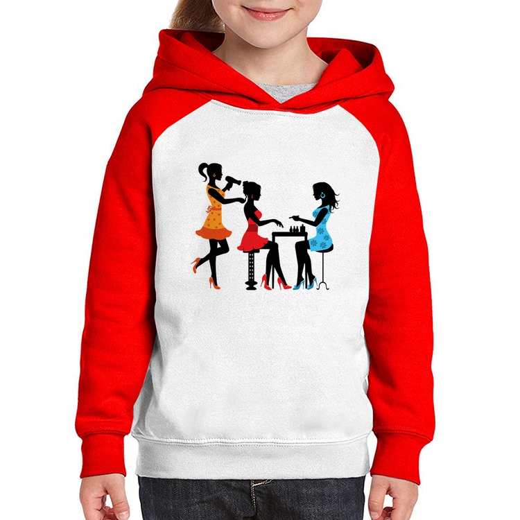 Moletom Infantil Salão de Beleza Cabeleireira e Manicure - Branco/Vermelho