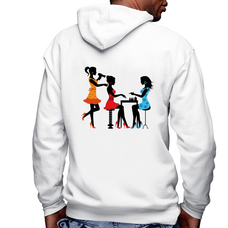 Blusa Moletom Salão de Beleza Cabeleireira e Manicure Masculina com Capuz e Zíper - Branca