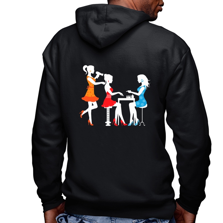 Blusa Moletom Salão de Beleza Cabeleireira e Manicure Masculina com Capuz e Zíper