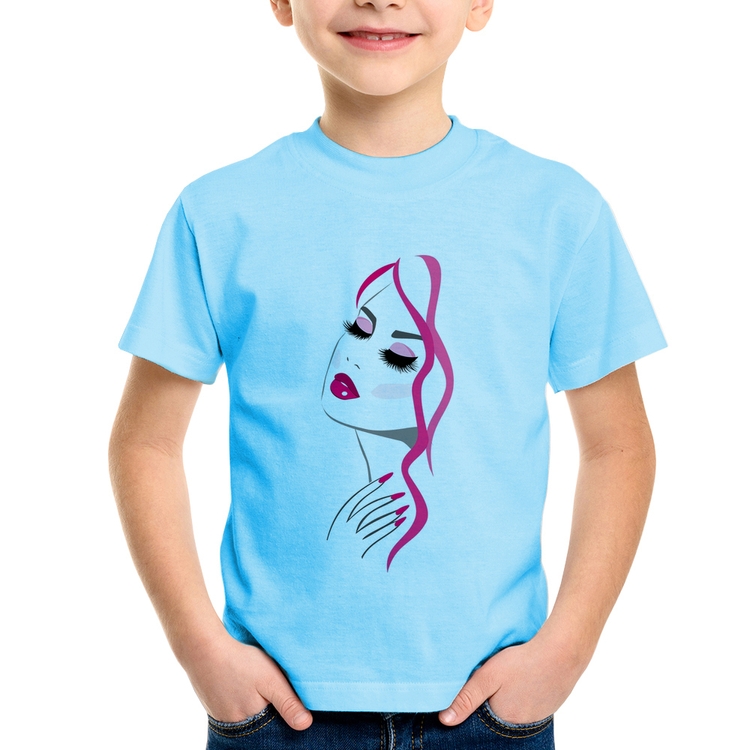 Camiseta Infantil Salão De Beleza Maquiagem - Azul Bebê