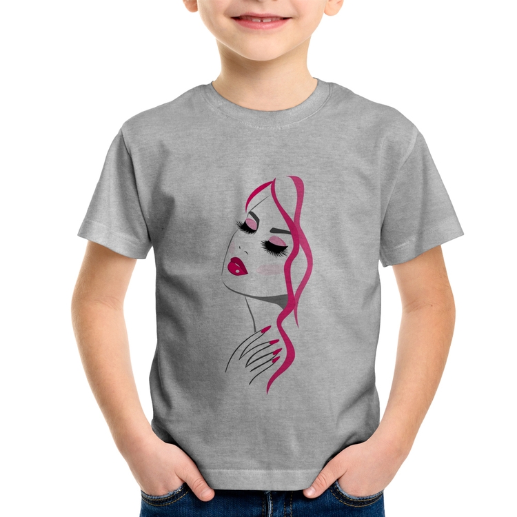 Camiseta Infantil Salão De Beleza Maquiagem - Cinza