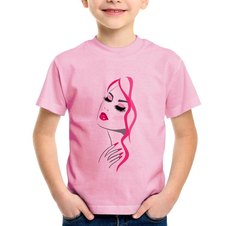 Camiseta Infantil Salão De Beleza Maquiagem - Rosa Bebê