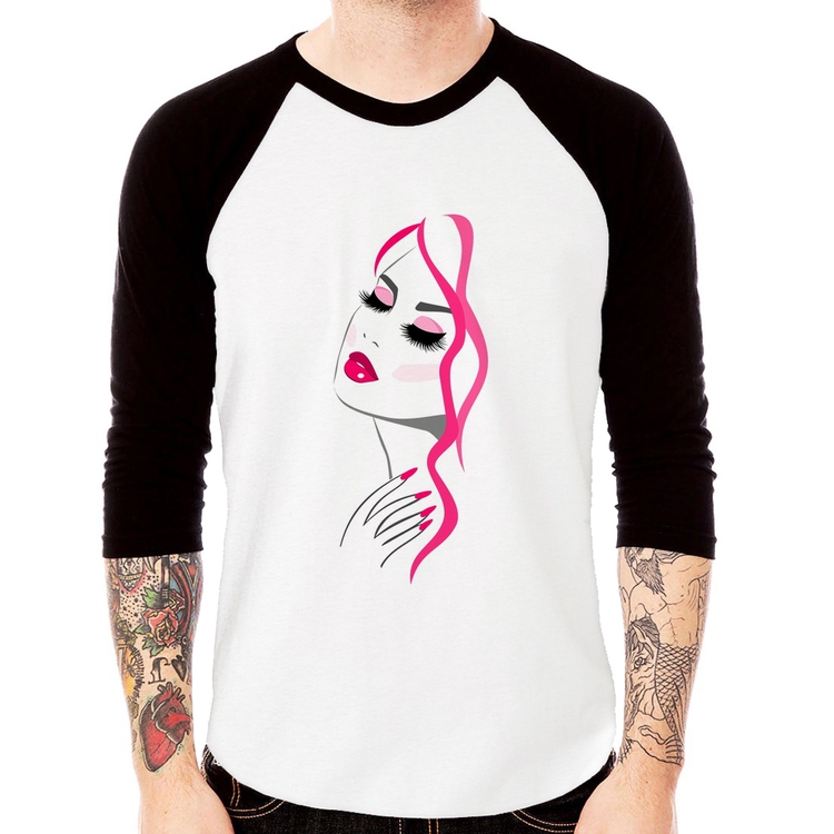 Camiseta Raglan Salão De Beleza Maquiagem Manga 3/4