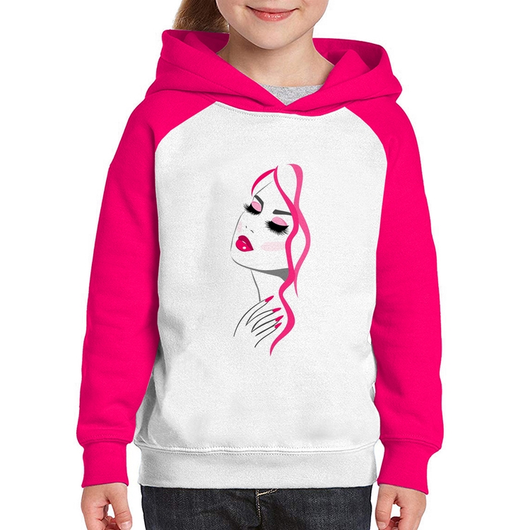 Moletom Infantil Salão De Beleza Maquiagem - Branco/Rosa