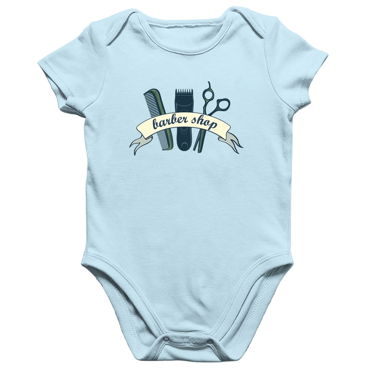 Body Bebê Algodão Salão Masculino Barber Shop - Azul Bebê