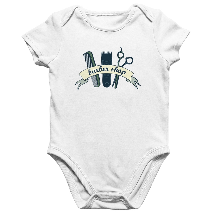 Body Bebê Algodão Salão Masculino Barber Shop - Branco