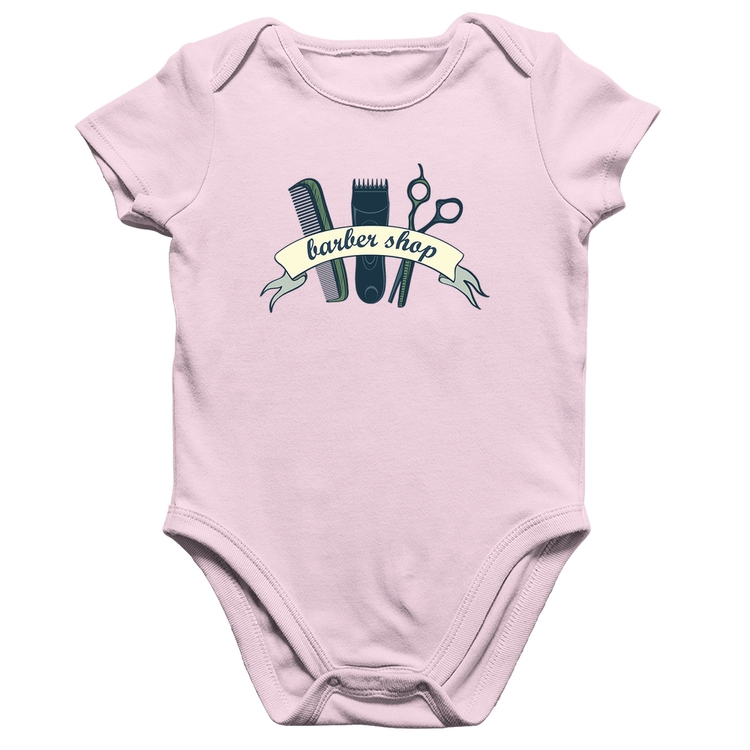 Body Bebê Algodão Salão Masculino Barber Shop - Rosa Bebê
