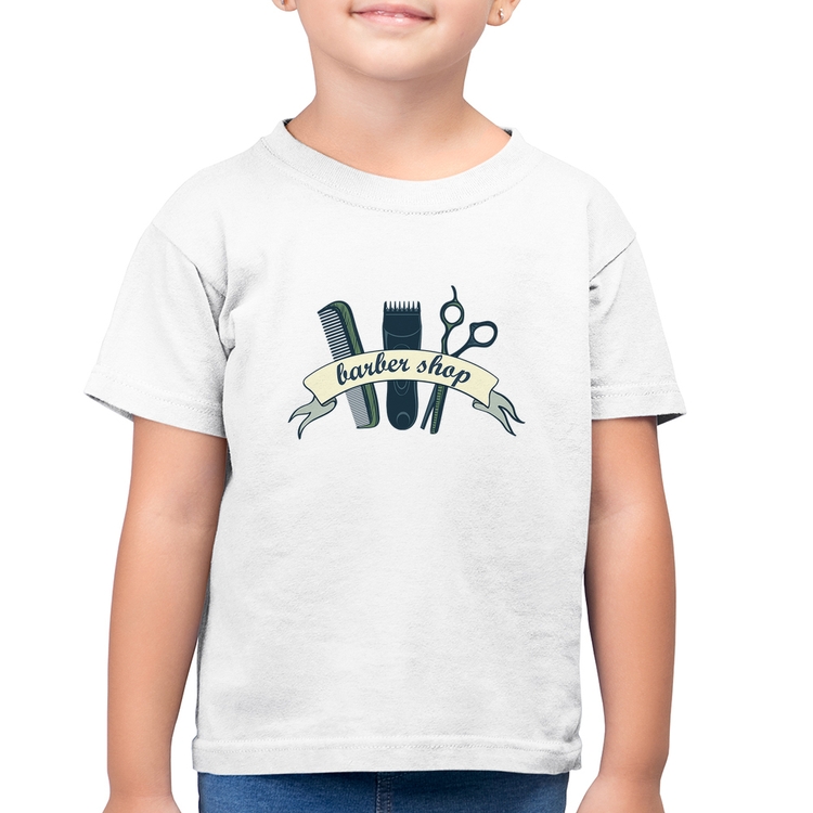 Camiseta Algodão Infantil Salão Masculino Barber Shop - Branca