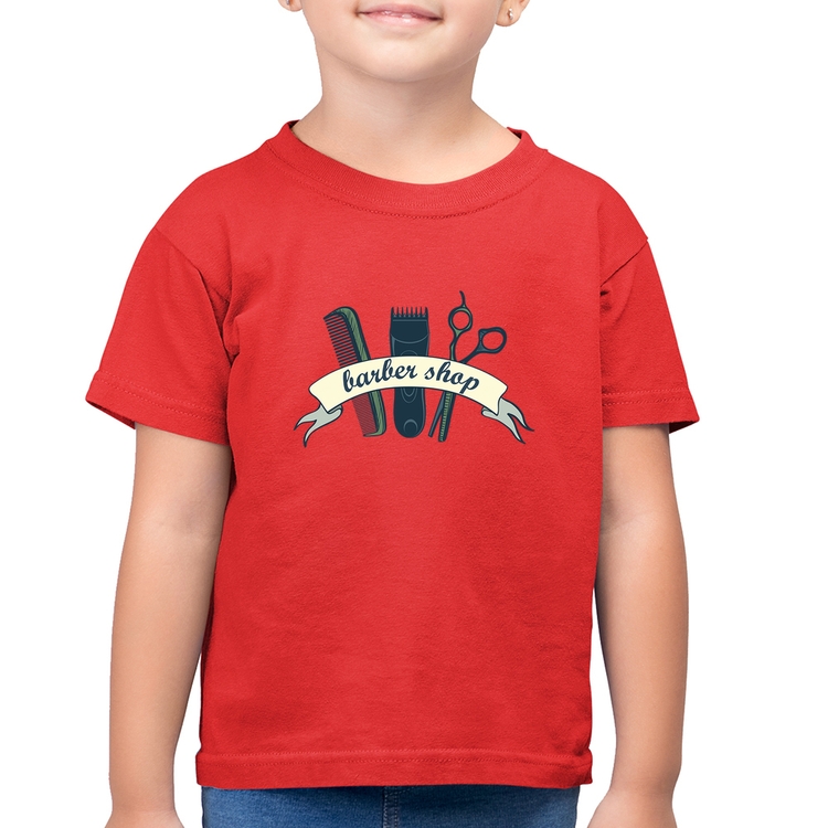 Camiseta Algodão Infantil Salão Masculino Barber Shop - Vermelha