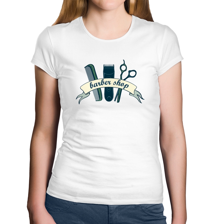 Baby Look Algodão Salão Masculino Barber Shop - Branca