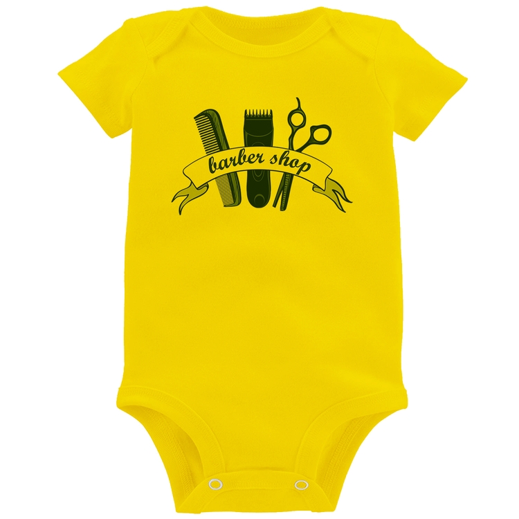 Body Bebê Salão Masculino Barber Shop - Amarelo
