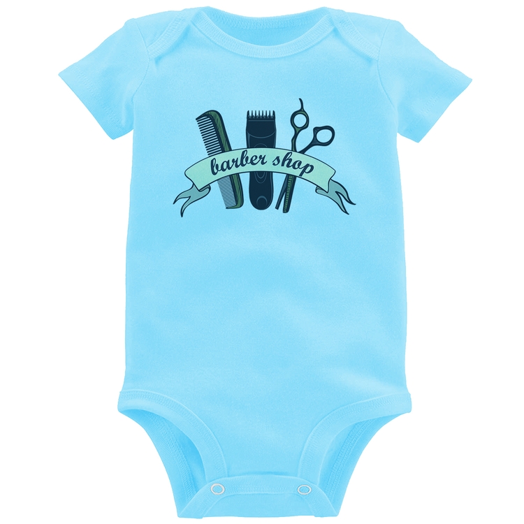Body Bebê Salão Masculino Barber Shop - Azul Bebê