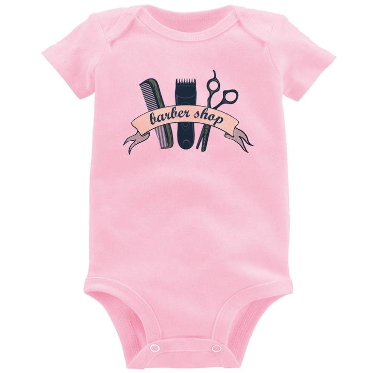 Body Bebê Salão Masculino Barber Shop - Rosa Bebê