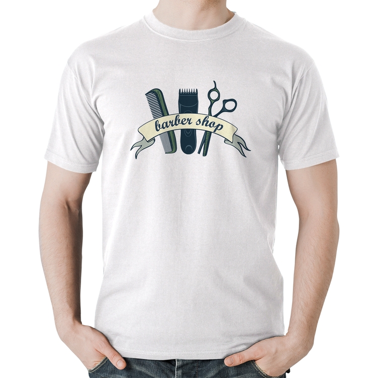 Camiseta Algodão Salão Masculino Barber Shop - Branca