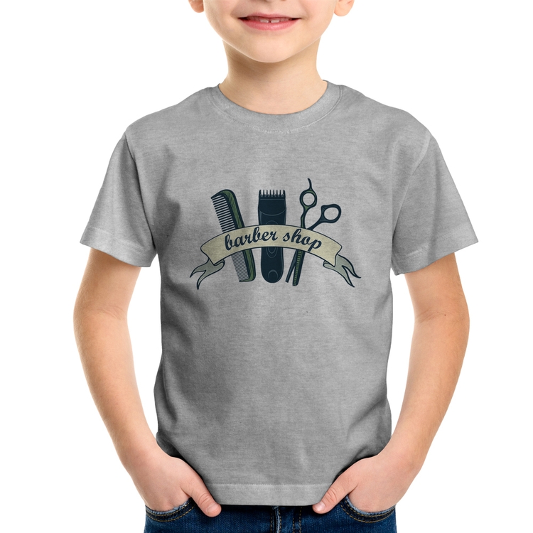 Camiseta Infantil Salão Masculino Barber Shop - Cinza