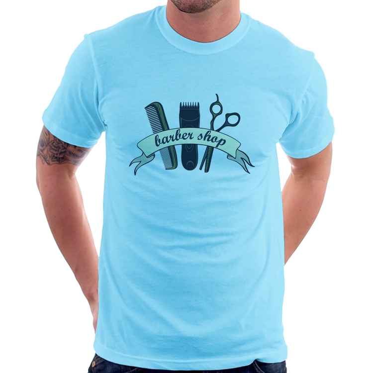 Camiseta Salão Masculino Barber Shop - Azul Bebê