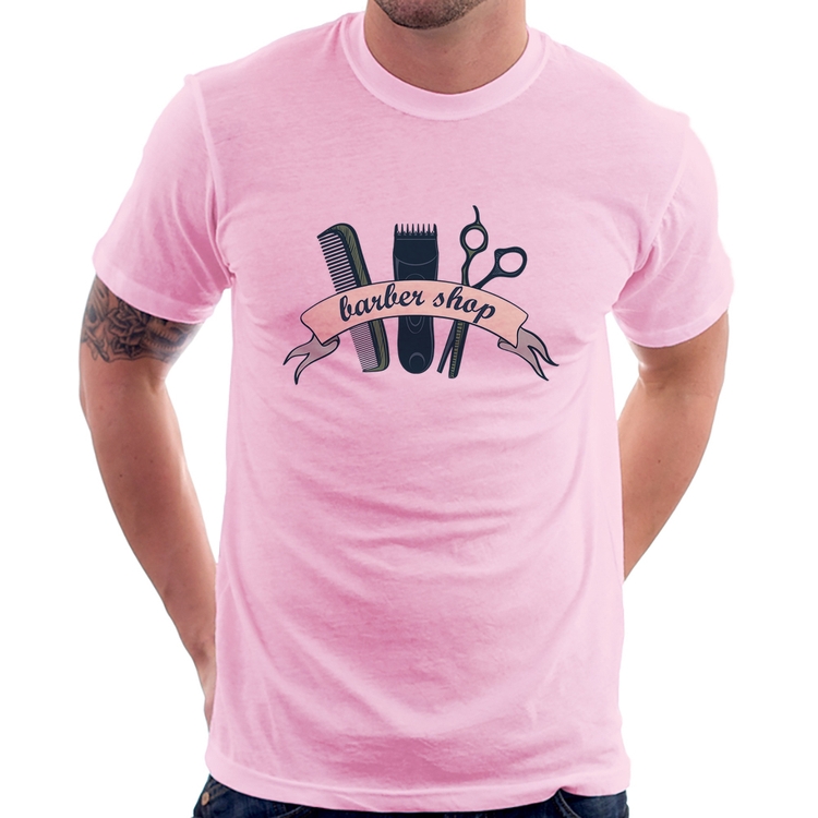Camiseta Salão Masculino Barber Shop - Rosa Bebê
