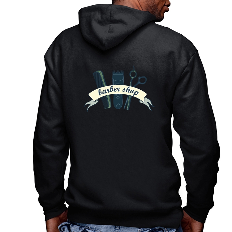 Blusa Moletom Salão Masculino Barber Shop Masculina com Capuz e Zíper