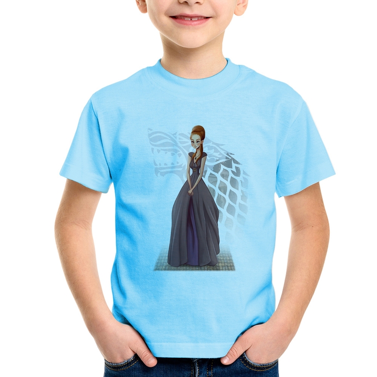 Camiseta Infantil Sansa Stark Art - Azul Bebê