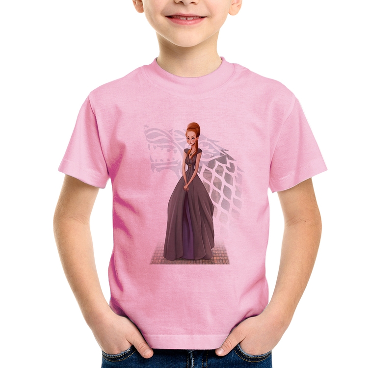 Camiseta Infantil Sansa Stark Art - Rosa Bebê