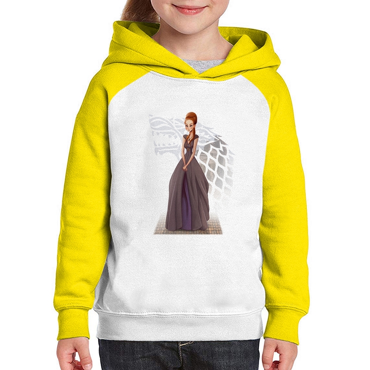 Moletom Infantil Sansa Stark Art - Branco/Amarelo