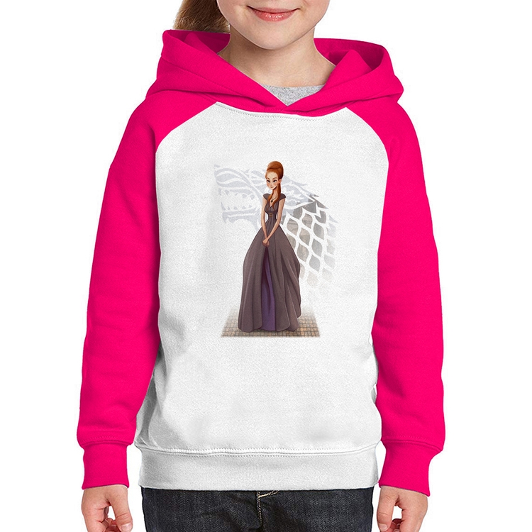 Moletom Infantil Sansa Stark Art - Branco/Rosa