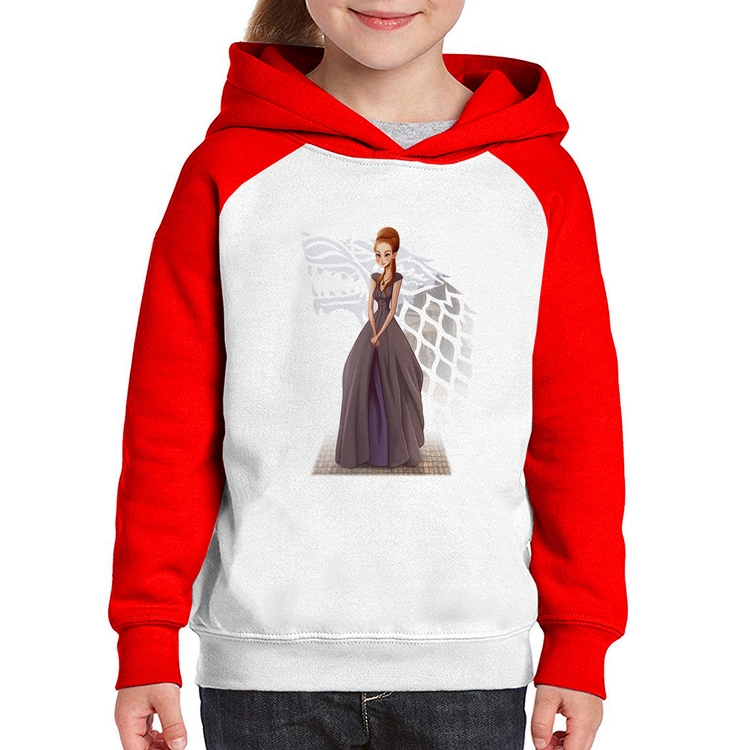 Moletom Infantil Sansa Stark Art - Branco/Vermelho