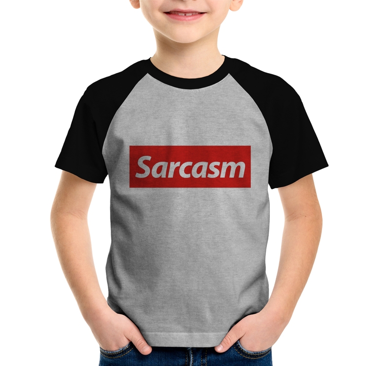 Camiseta Raglan Infantil Sarcasm - Cinza/Preto