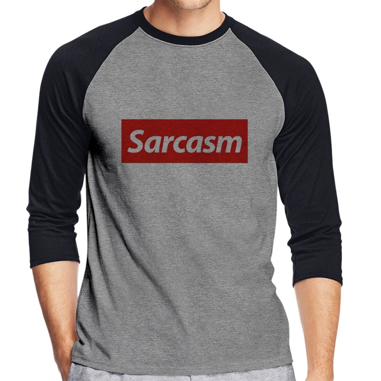 Camiseta Raglan Sarcasm Manga 3/4 - Cinza/Preto
