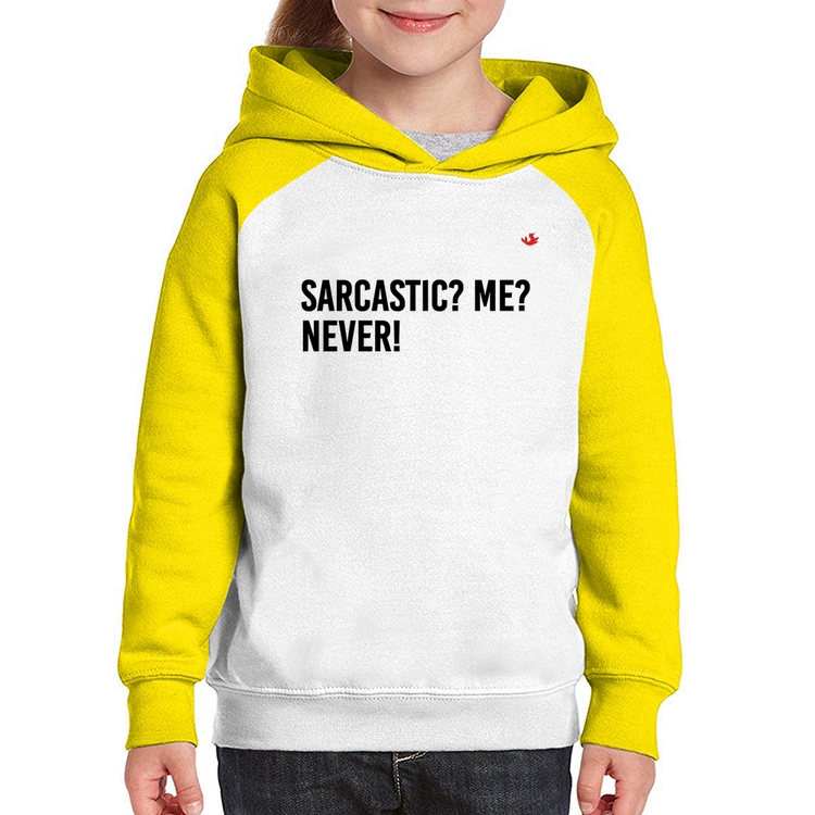 Moletom Infantil Sarcastic? Me? Never! - Branco/Amarelo