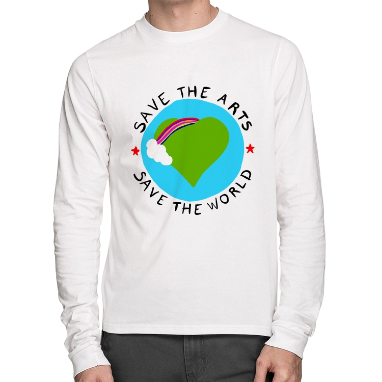 Camiseta Algodão Save The Arts Save The World Manga Longa - Branca