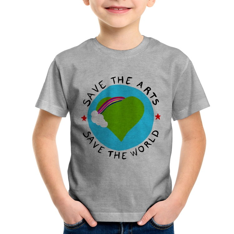 Camiseta Infantil Save The Arts Save The World - Cinza