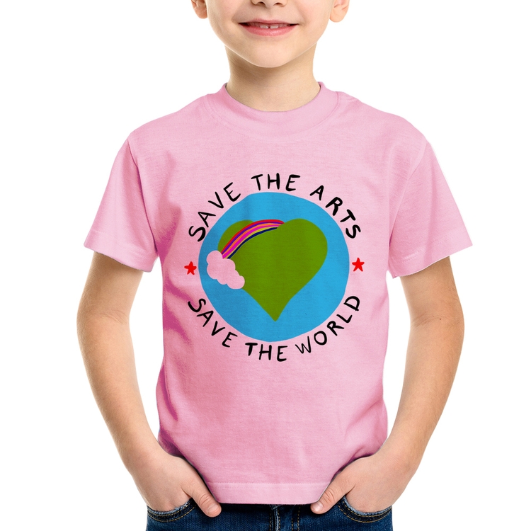 Camiseta Infantil Save The Arts Save The World - Rosa Bebê