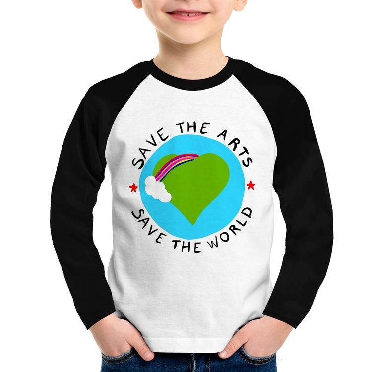 Camiseta Raglan Infantil Save The Arts Save The World Manga Longa