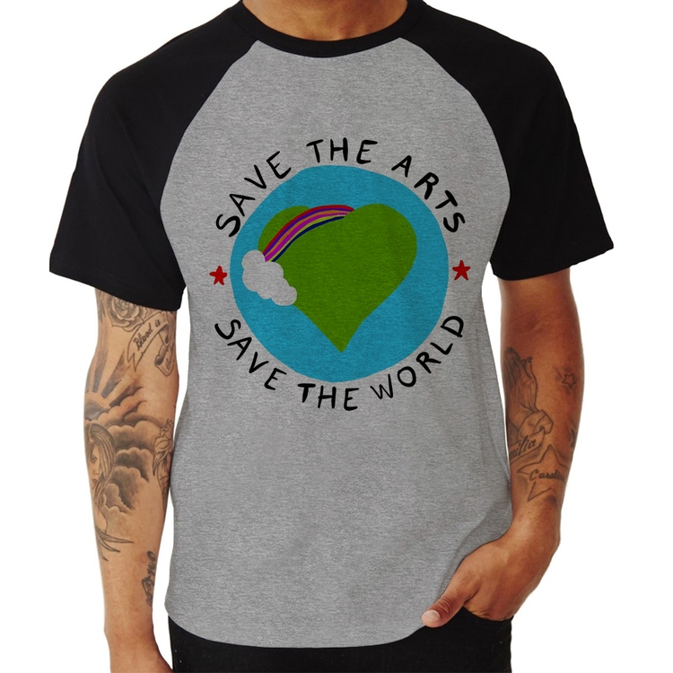 Camiseta Raglan Save The Arts Save The World - Cinza/Preto
