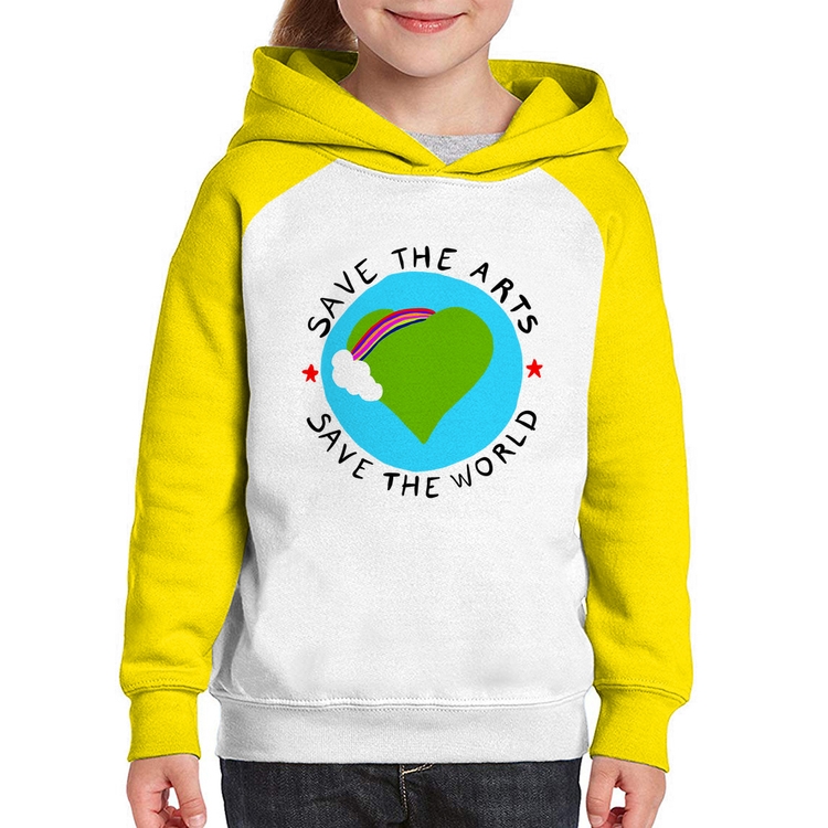 Moletom Infantil Save The Arts Save The World - Branco/Amarelo