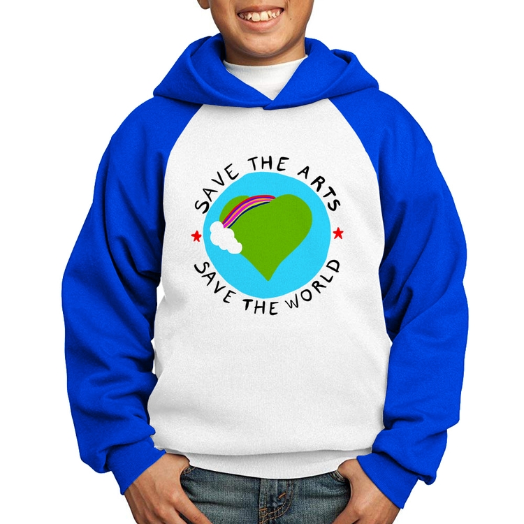 Moletom Infantil Save The Arts Save The World - Branco/Azul