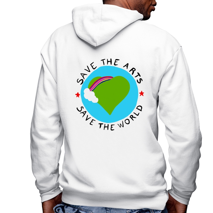 Blusa Moletom Save The Arts Save The World Masculina com Capuz e Zíper - Branca