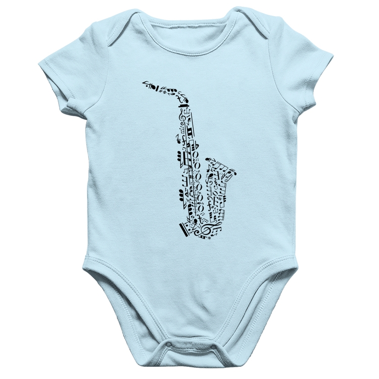 Body Bebê Algodão Saxofone Notas Musicais - Azul Bebê