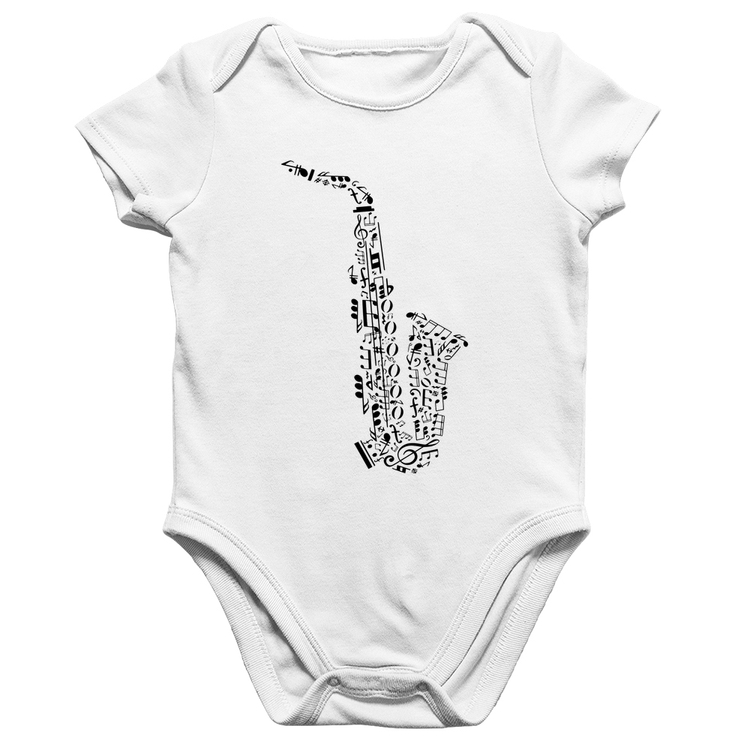 Body Bebê Algodão Saxofone Notas Musicais - Branco