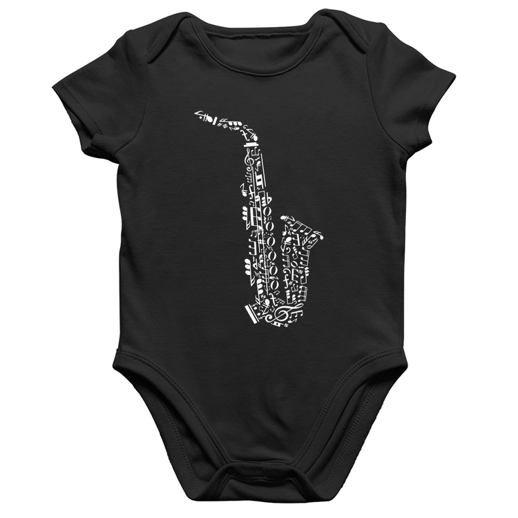 Body Bebê Algodão Saxofone Notas Musicais