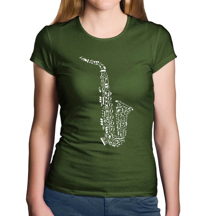 Baby Look Algodão Saxofone Notas Musicais - Musgo