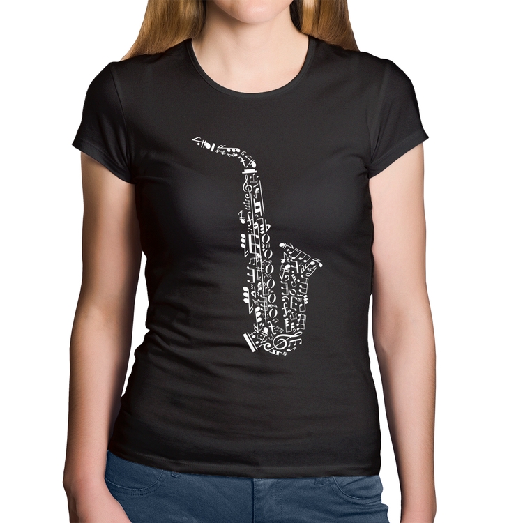 Baby Look Algodão Saxofone Notas Musicais