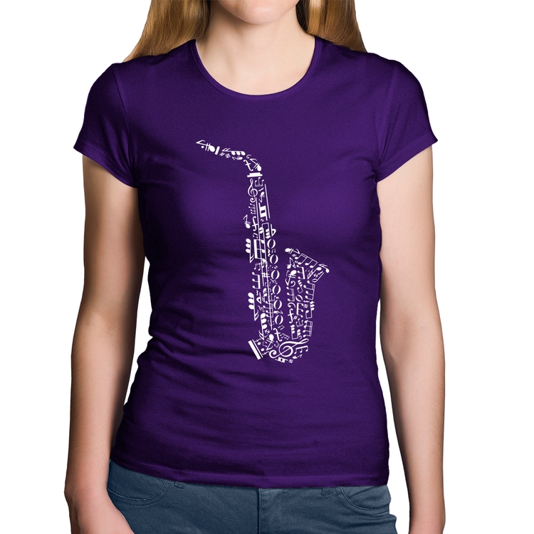 Baby Look Algodão Saxofone Notas Musicais - Roxa