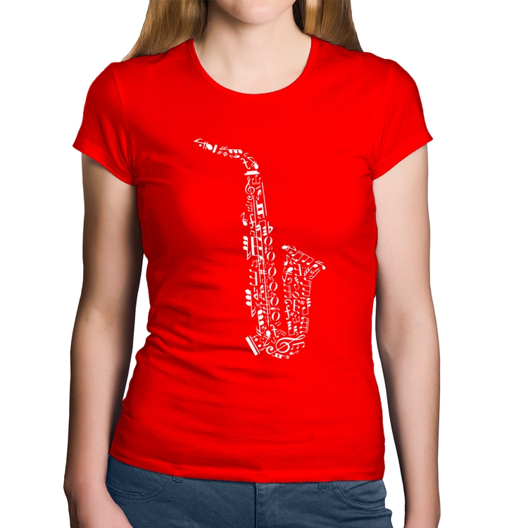 Baby Look Algodão Saxofone Notas Musicais - Vermelha