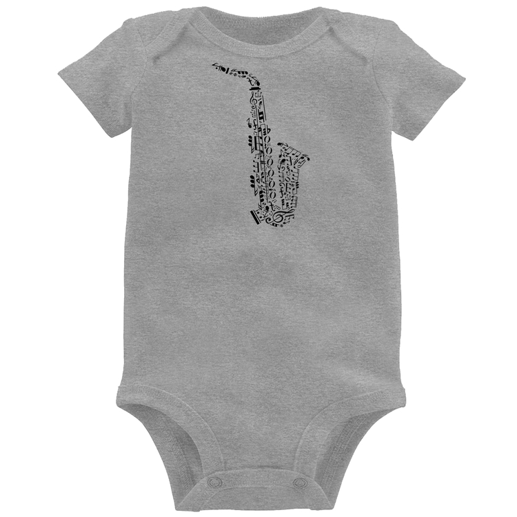 Body Bebê Saxofone Notas Musicais - Cinza