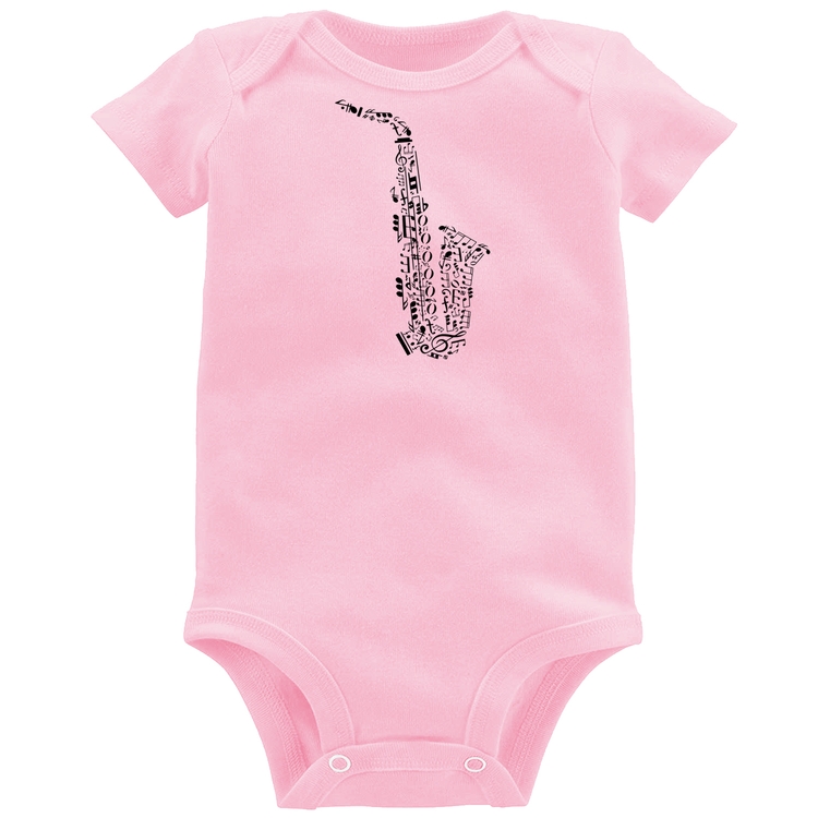 Body Bebê Saxofone Notas Musicais - Rosa Bebê