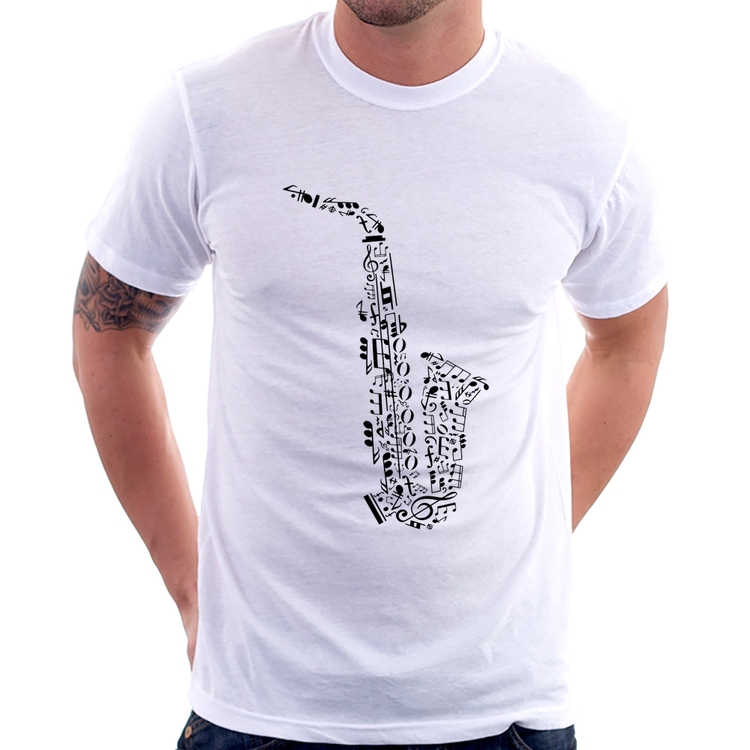 Camiseta Saxofone Notas Musicais