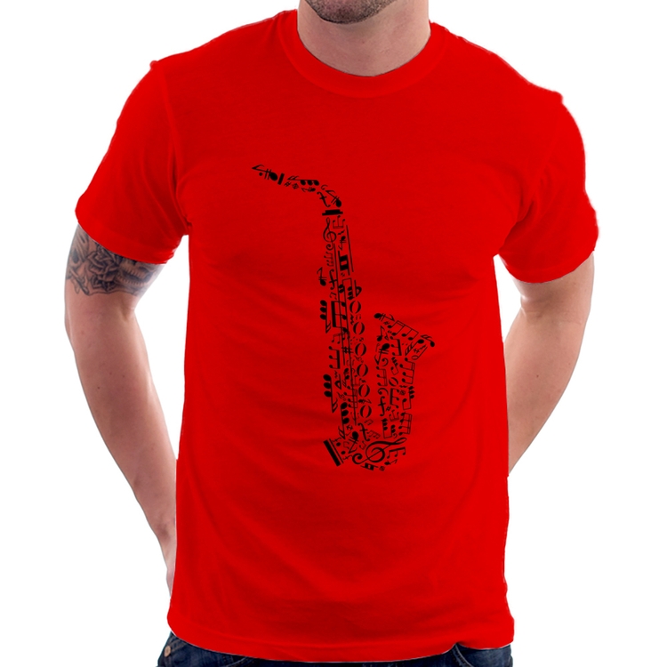 Camiseta Saxofone Notas Musicais - Vermelha