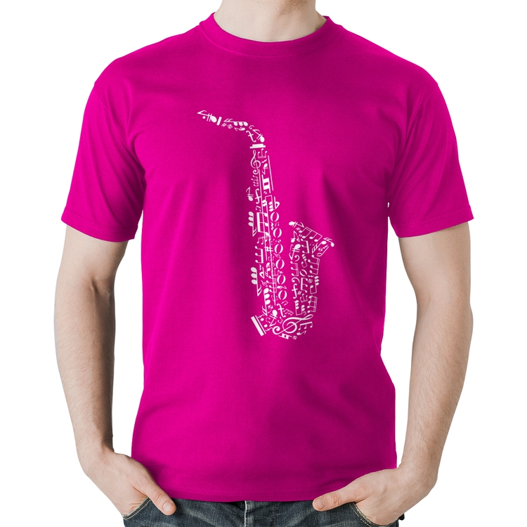 Camiseta Algodão Saxofone Notas Musicais - Rosa
